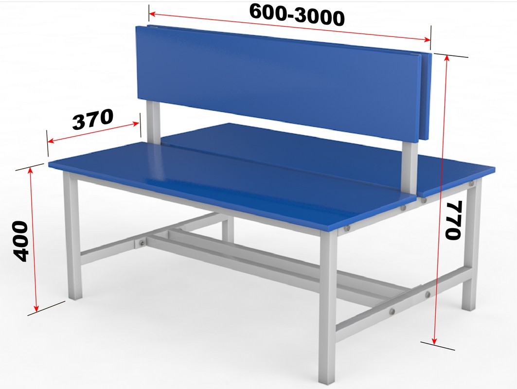 Скамейка для раздевалки со спинкой. Двухсторонняя. Настил ЛДСП. 50см Glav 10.800-500 1063_800